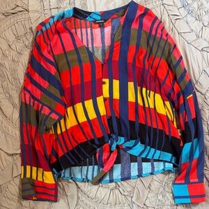 Express Multicolor Striped Button-Up Blouse